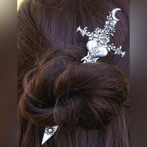 Gothic Vintage Inspired Sword, Engraved Detailing, Silver Tone, Moon Tip